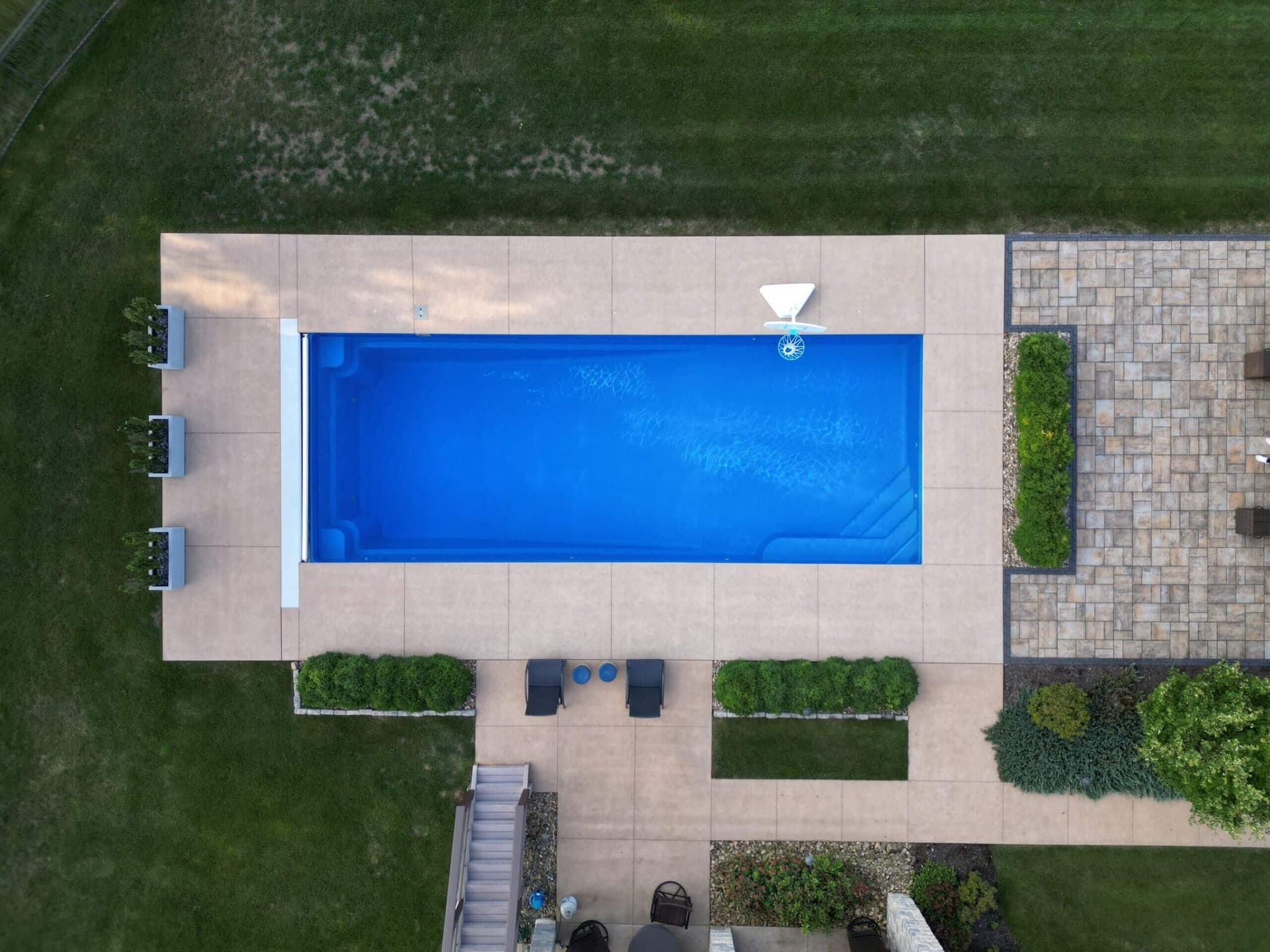 Monolith rectangular fiberglass pool aerial view