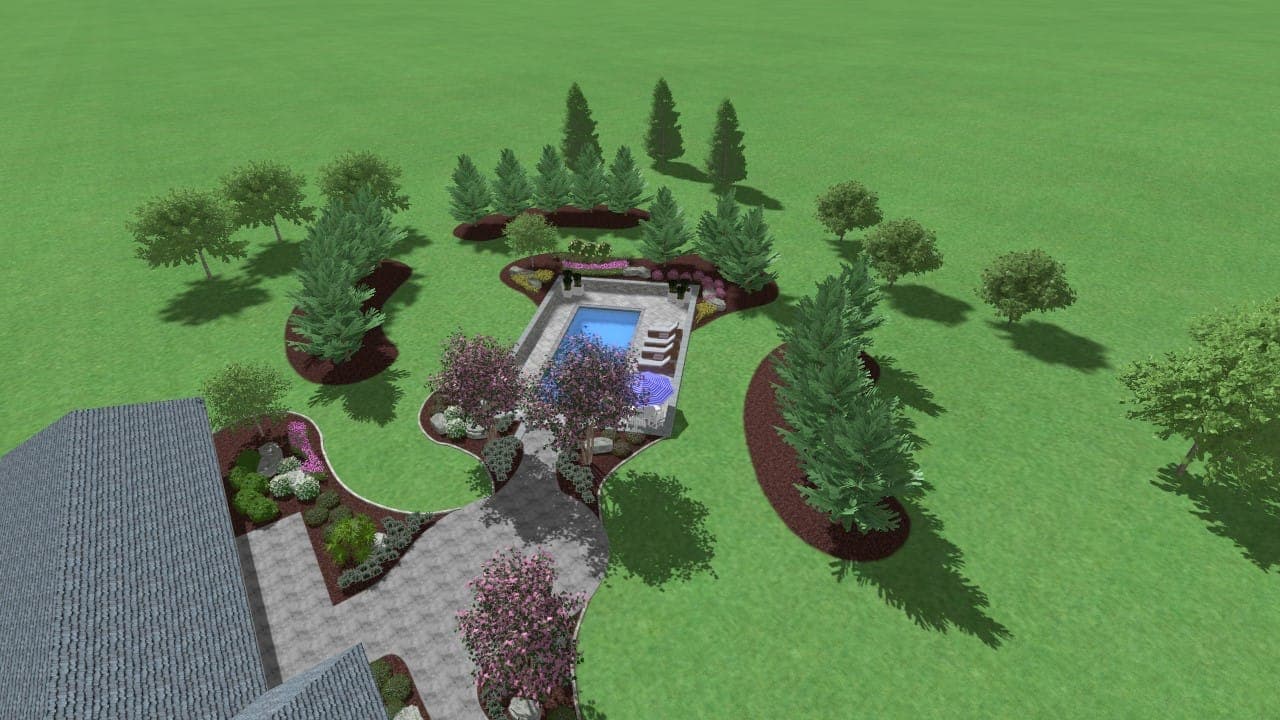 3D rendering of residential landscape design