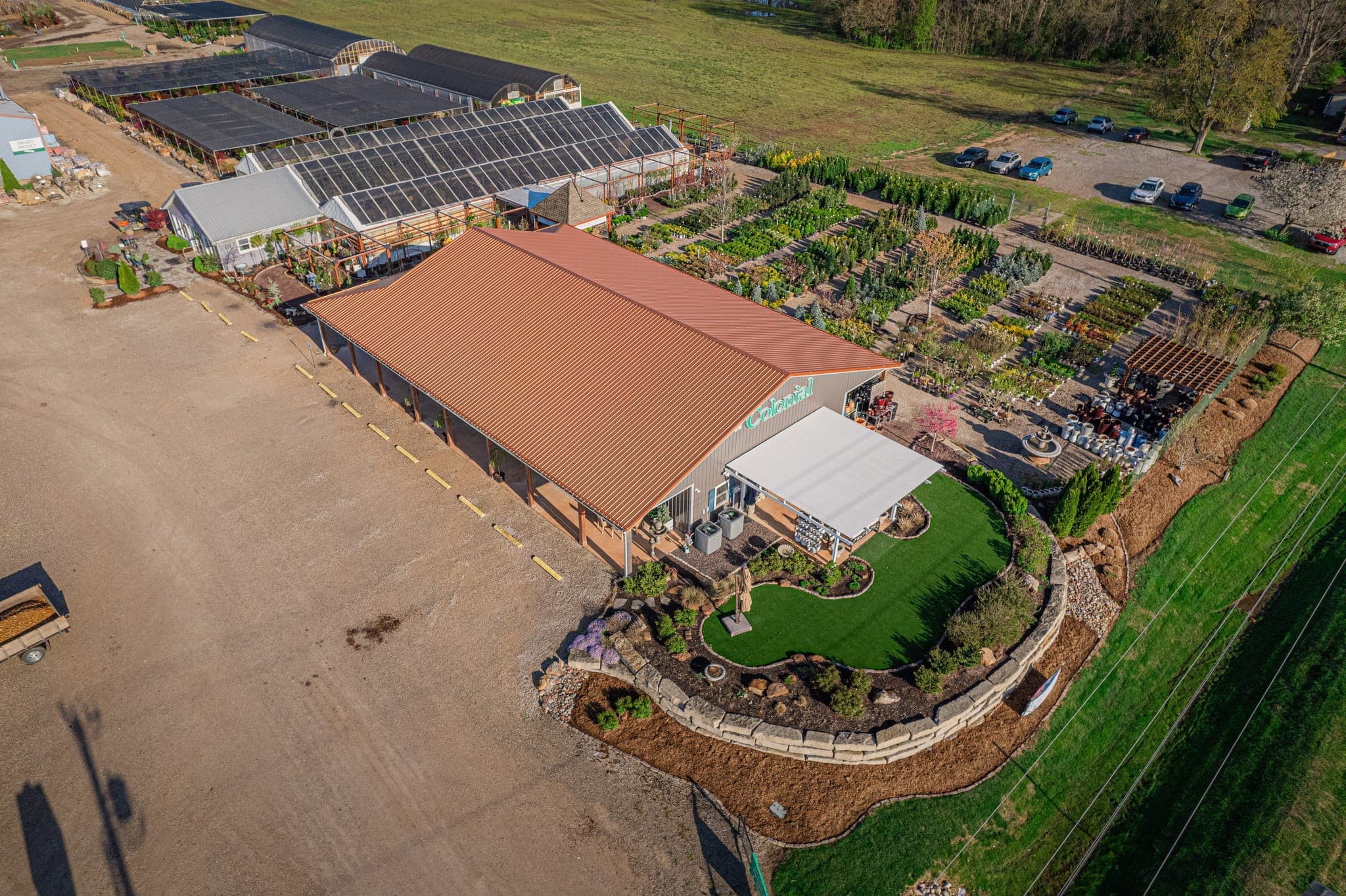Aerial view of the Colonial Classics garden center and nursery in Newburgh, Indiana