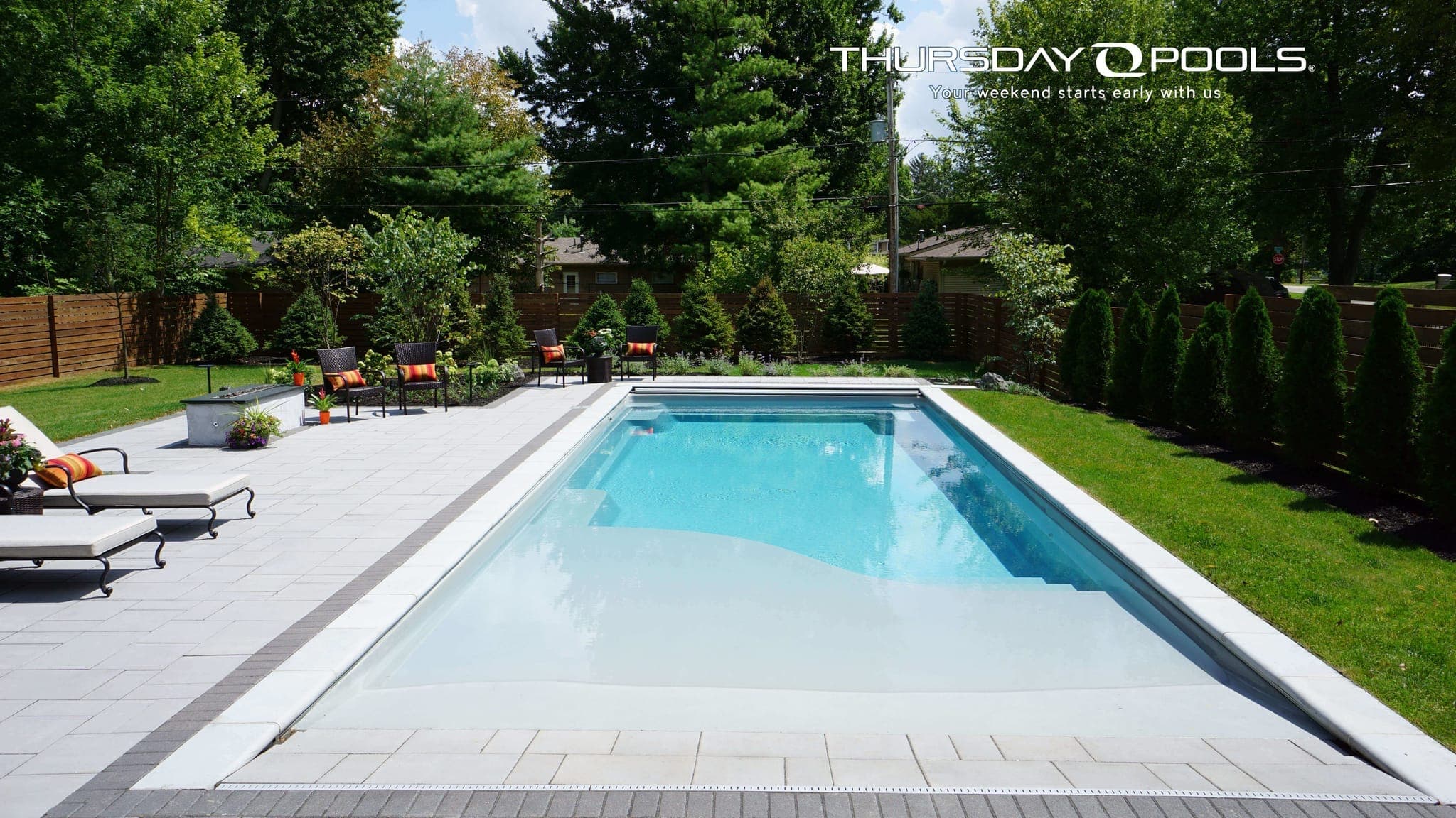 Grace beach entry fiberglass pool with zero-depth slope