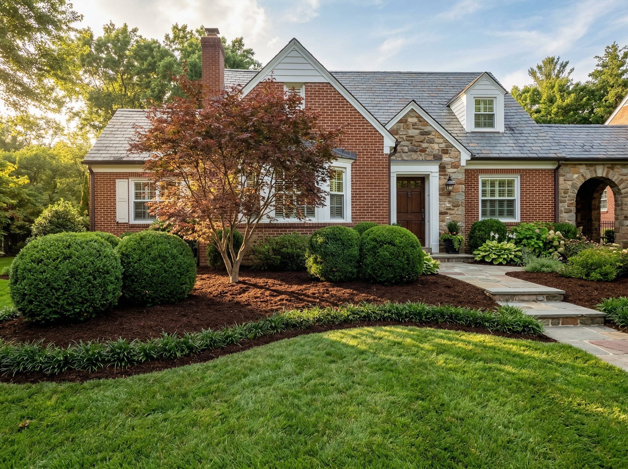 Well-pruned shrubs in a maintained landscape