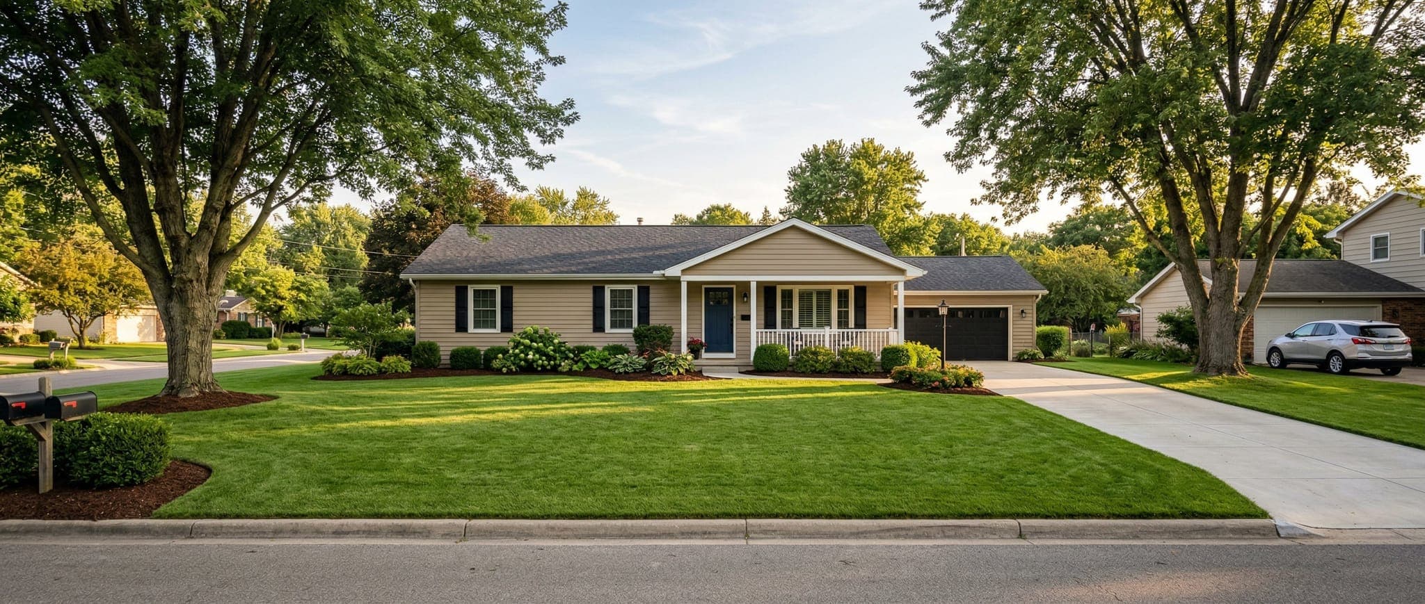 Completed sod installation with thick green turf and clean landscape edges